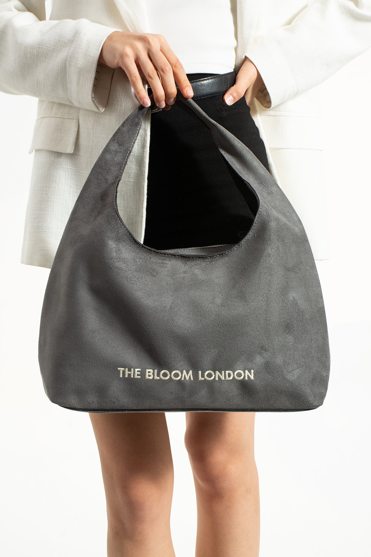 The Bloom London Kadın Süet Gri Omuz Çantası